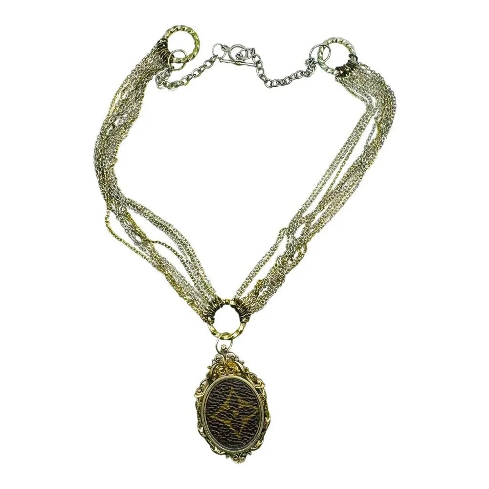 Custom Made Lux Pendant Upcycled w/ Vintage Layered Mixed Metals Chain Necklace - Picture 6 of 8